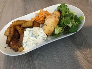 Menu - hotdog; fries; tzaziky at Forrest Bistro in Prague