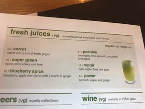 Fresh juices  at Wagamama in Hereford