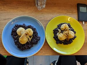 Potato dumplings with steamed cabbage. Very tasty! at Loove by Vegana - Kopcianska in Bratislava