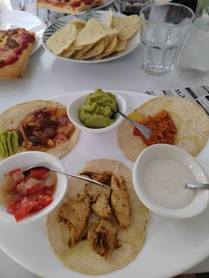 Trio of Tacos (came with large bowl of tortilla chips) at Vegan Bombon in Alicante