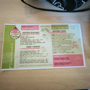 Carta desayunos at Vegan Bombon in Alicante