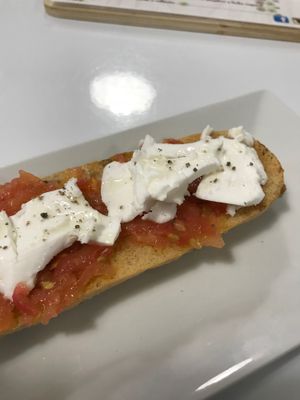 Fresh "cheese" toast with truffle oil absolutely incredible  at Vegan Bombon in Alicante