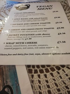 Vegan Menu at The Remedy Tea Shop in Southend-on-sea