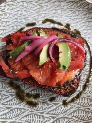 Avocado and tumaca (tomato) sandwich at Amelie Green in Gran Canaria