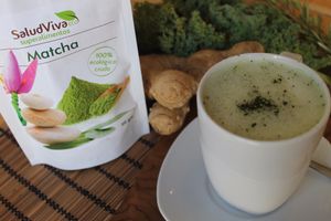Matcha Latte with ginger. Feel the power of the organic raw matcha and enjoy its special taste at Amelie Green in Gran Canaria