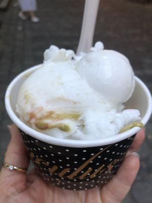 Coconut sorbet and pistachio vegan   at Luculus Ice Saloon in Bratislava