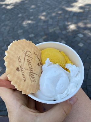 coconut and mango sorbet  at Luculus Ice Saloon in Bratislava