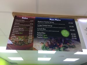 Menu at Falafel Munch in Birmingham
