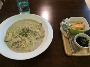 So creamy! It comes with some sides, too! at Sun - 카페 in Seoul