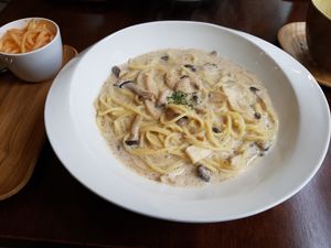 Pasta with cream and mushrooms at Sun - 카페 in Seoul