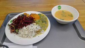 Mrkvovozemiakova polievka a mrkvove karbanatky a vselico at Veg Life - Fresh Market in Bratislava