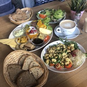 Avocado toast, scrambled tofu and a bit of everything breakfast. at Mana - Schöneberg in Berlin