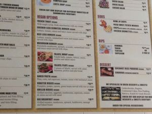 vegan menu at Kafenion in Moonee Ponds