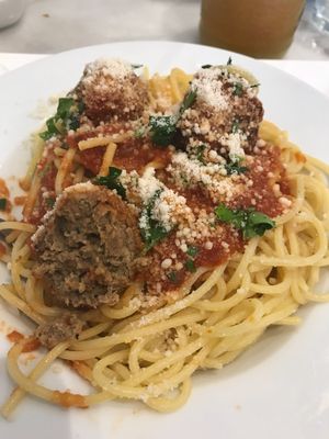 Awesome, flavoursome spaghetti with meatless balls n vegan parmesan at Kafenion in Moonee Ponds