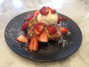 Vegan French Toast ~ Sweet strawberry delight! at Kafenion in Moonee Ponds
