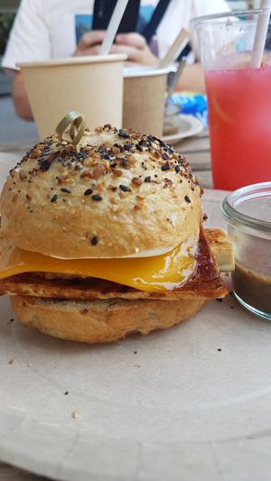 English breakfast bagel at Bite Me Cafe in Madrid