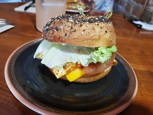 Sausage bagel at Bite Me Cafe in Madrid