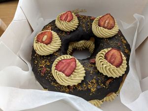 Pistacho birthday cake at Bite Me Cafe in Madrid