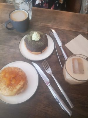 Chocolate matcha and apricot Doughnuts! at Bite Me Cafe in Madrid