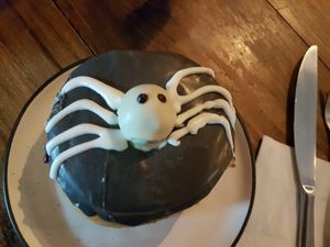 Spooky scary Spiderdonut at Bite Me Cafe in Madrid