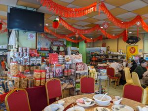Interior decorated for Chinese New Year at Ring Zhi Vegetarian Restaurant in Kepong