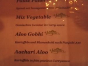 Lunch menu with marked vegan options at Annapurna in Fuessen