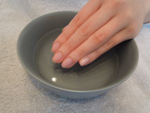 gentle nail care soak in water manicure at Line Spa and Polish in Vancouver