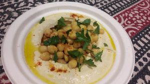 Classic hummus bowl..spice it up with home made chilli salsa at Hamsa Hummus Bar and Vegan Shawarma in Melbourne