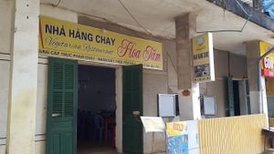 it's down the stairs & around the corner from the main street  at Nha Hang Hoa Tam Chay in Sapa