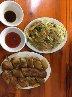 Fried Noodles and springrolls  at Nha Hang Hoa Tam Chay in Sapa