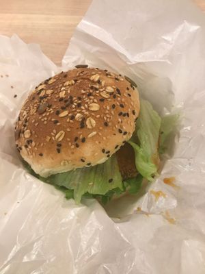 Tempeh burger  at grEAT in Central Singapore