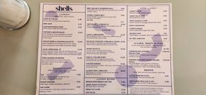 Menu at Shells in Strandhill