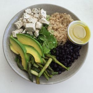 Romain sla, black beans, avocado, asparagus, tofu & quinoa at Garden Fresh Cafe in Palm Beach
