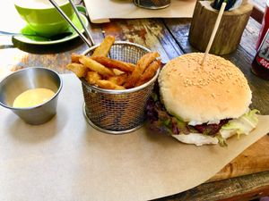 Pulled Pork style burger with chips  at 108 Paradise Cafe - Maybe closed in North Sydney