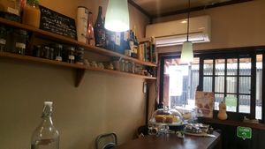 inside the restaurant  at Cafe Uemura in Takayama
