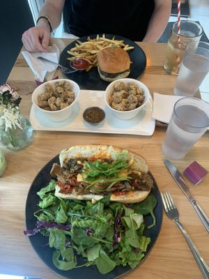 Vegan popcorn chicken in the middle   at The Street Eatery in Calgary