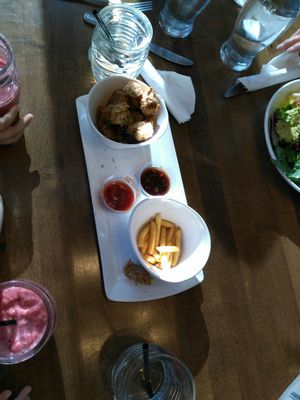 They dont have a kids meal so we had two toddlers share the seitan popcorn chick'n and fries. Worked well enough :) at The Street Eatery in Calgary