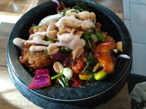 Korean chick'n bowl. Spicy and so damn good (HUGE portion IMO) at The Street Eatery in Calgary
