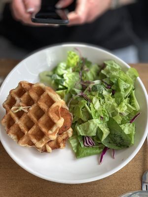 Waffle falafel  at The Street Eatery in Calgary