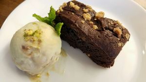 brownie with pistachio ice cream at Simply Vegan in South West London