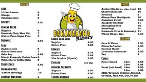 Menu page 1, prices subject to change at Bananarama Bakery in Pahoa
