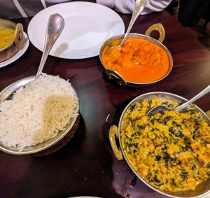 Saag chole and sweet potato masala at Himchuli in Denver