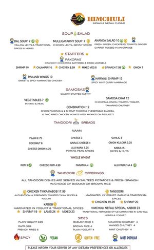 Menu  at Himchuli in Denver