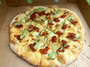 little leaf delicious “white” pizza  at Broadway Vegan Market in East London