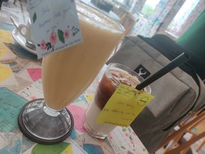 Soy smoothie and iced coffee at The Note Coffee in Hoi An