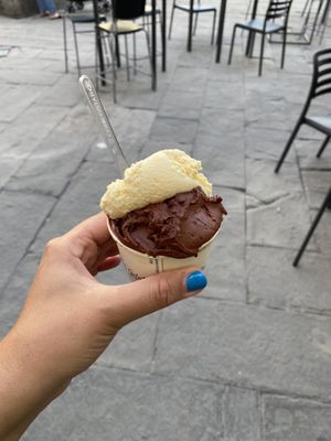 Chocolate and passion fruit   at La Bottega del Gelato in Pisa