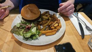 Vegan burger main at The Old Bridge Inn in Aviemore