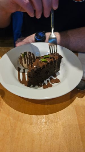 Vegan brownie with salted caramel ice cream at The Old Bridge Inn in Aviemore