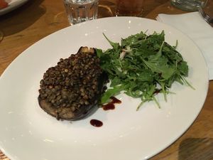 Roasted aubergine & lentil dahl with side salad at The Old Bridge Inn in Aviemore