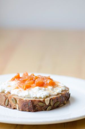 Ricotta & seasonal preserves.  at Farm'r Eatery & Catering in Toronto
